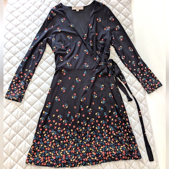 Loft Wrap Dress, Long Sleeve, Floral Dress, Petite Medium - Picture 1 of 10
